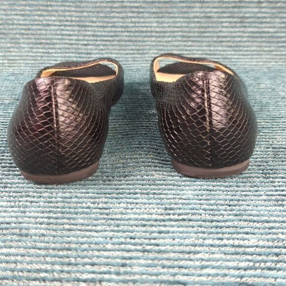 Cole Haan Morgan Peep Toe Ballet Flats Black Leather Uppers Embossed Snakeskin - Picture 6 of 16